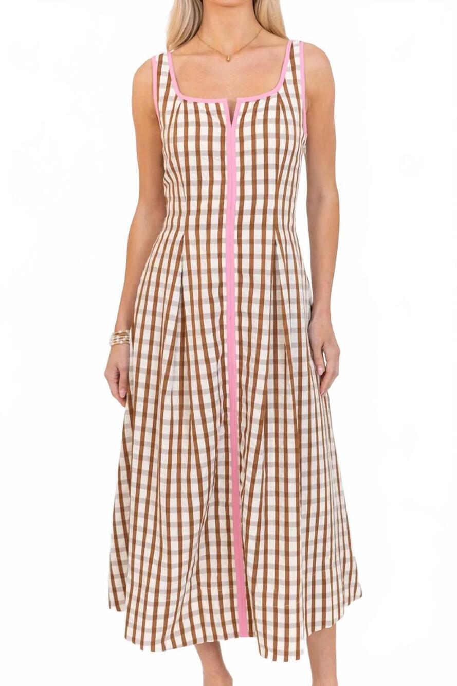 NEW THML thin strap midi dress in brown gingham - Picture 5 of 9